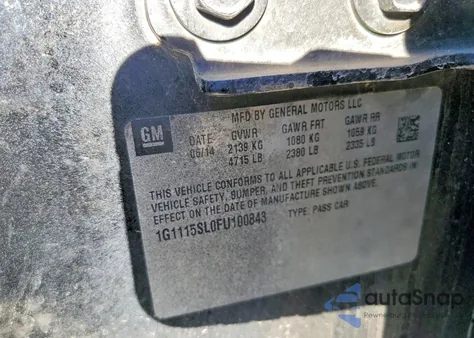 2015 Chevrolet Impala Lt z USA, uszkodzony, nr VIN 1G1115SL0FU100843